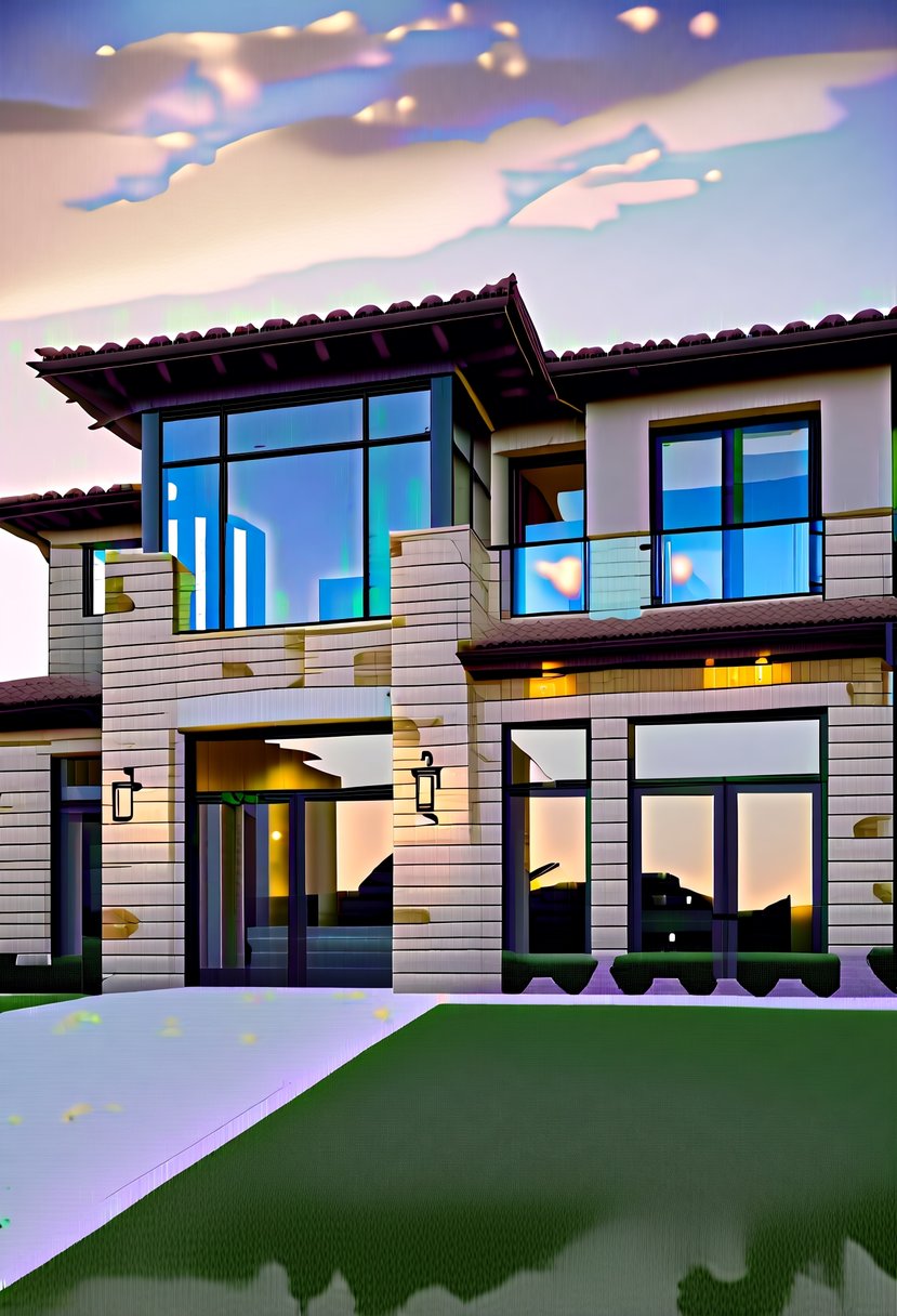 A Tuscan house with stone facades and glass accents, blending classic architecture with modern design