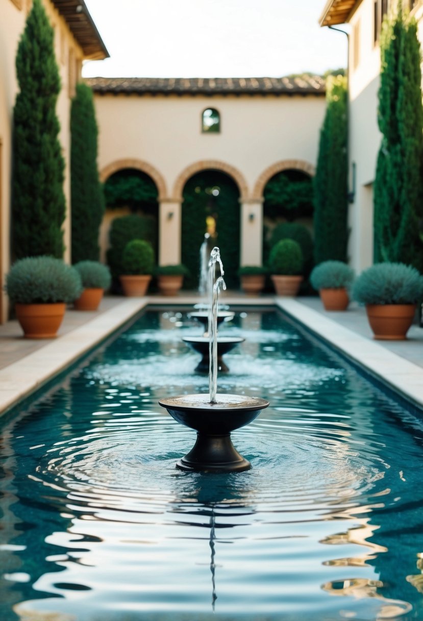 Sleek water features adorn classic Tuscan courtyards with a modern touch