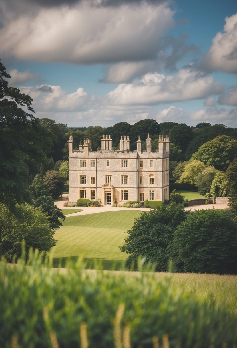 British Country Houses: A Glimpse into Architectural Heritage and Lifestyle 8 A stone manor nestled amidst lush greenery in the British countryside