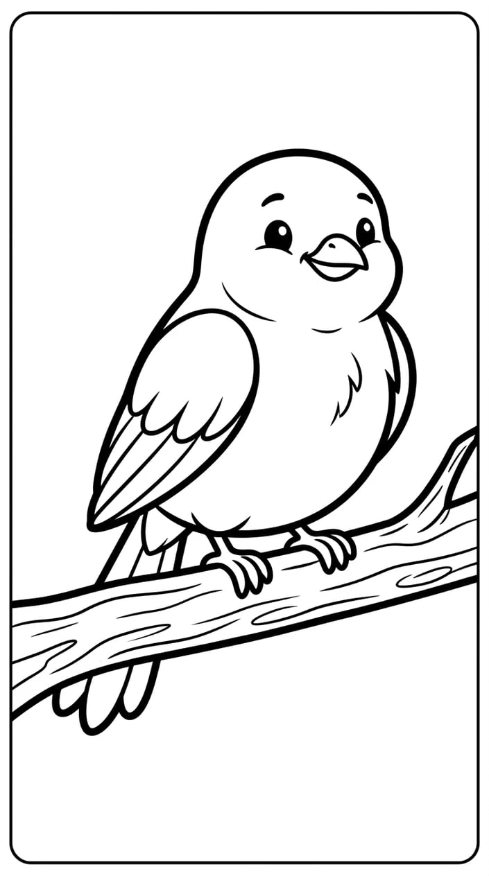 Bird Sitting on a Tree Branch Coloring Page