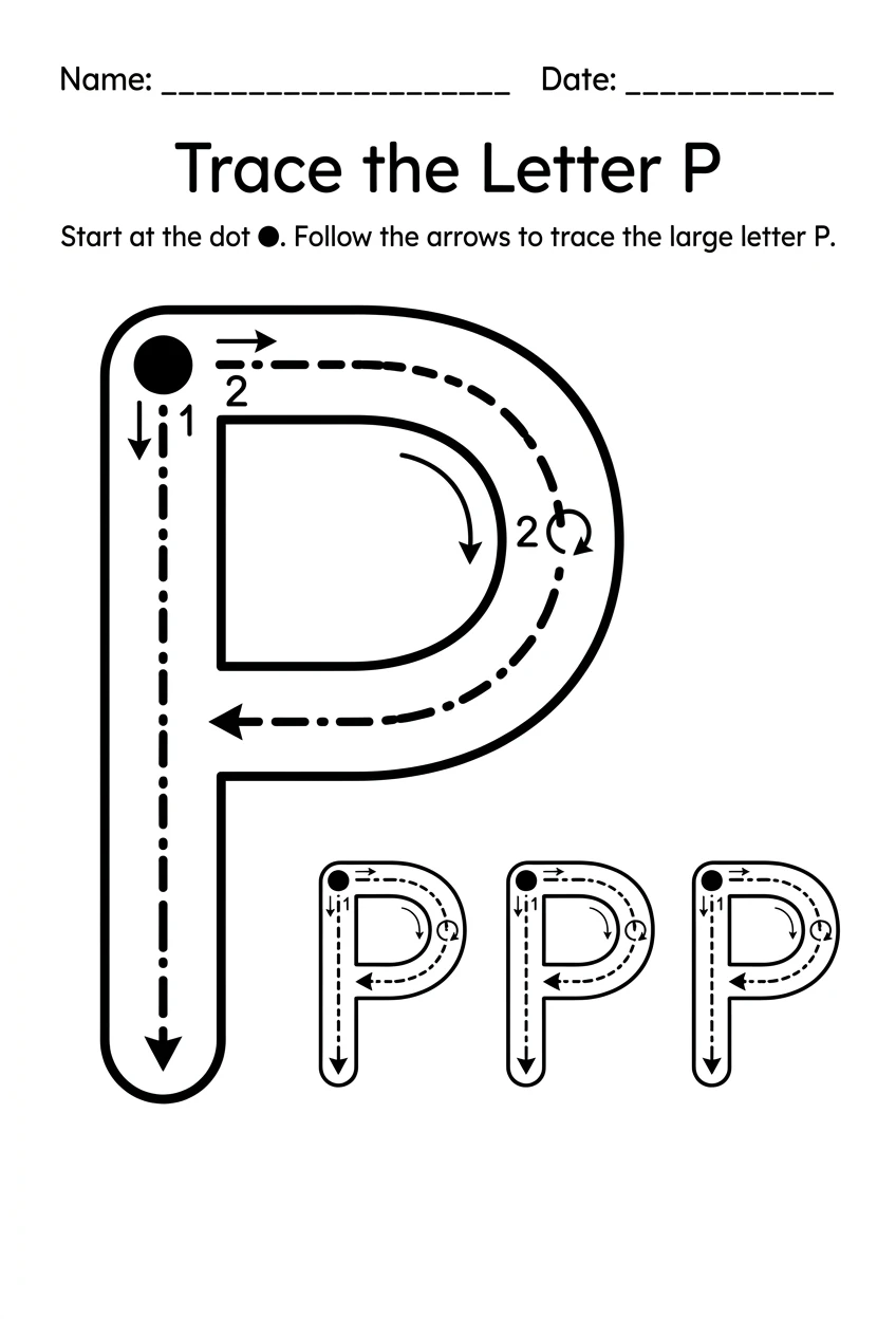 Uppercase Letter P Tracing Worksheet