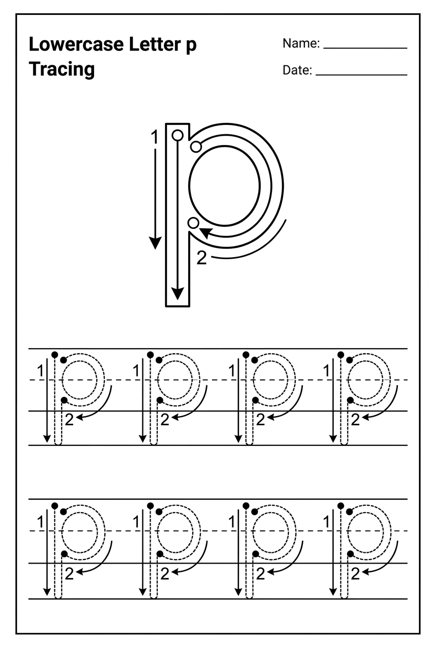 Lowercase Letter P Tracing Worksheet