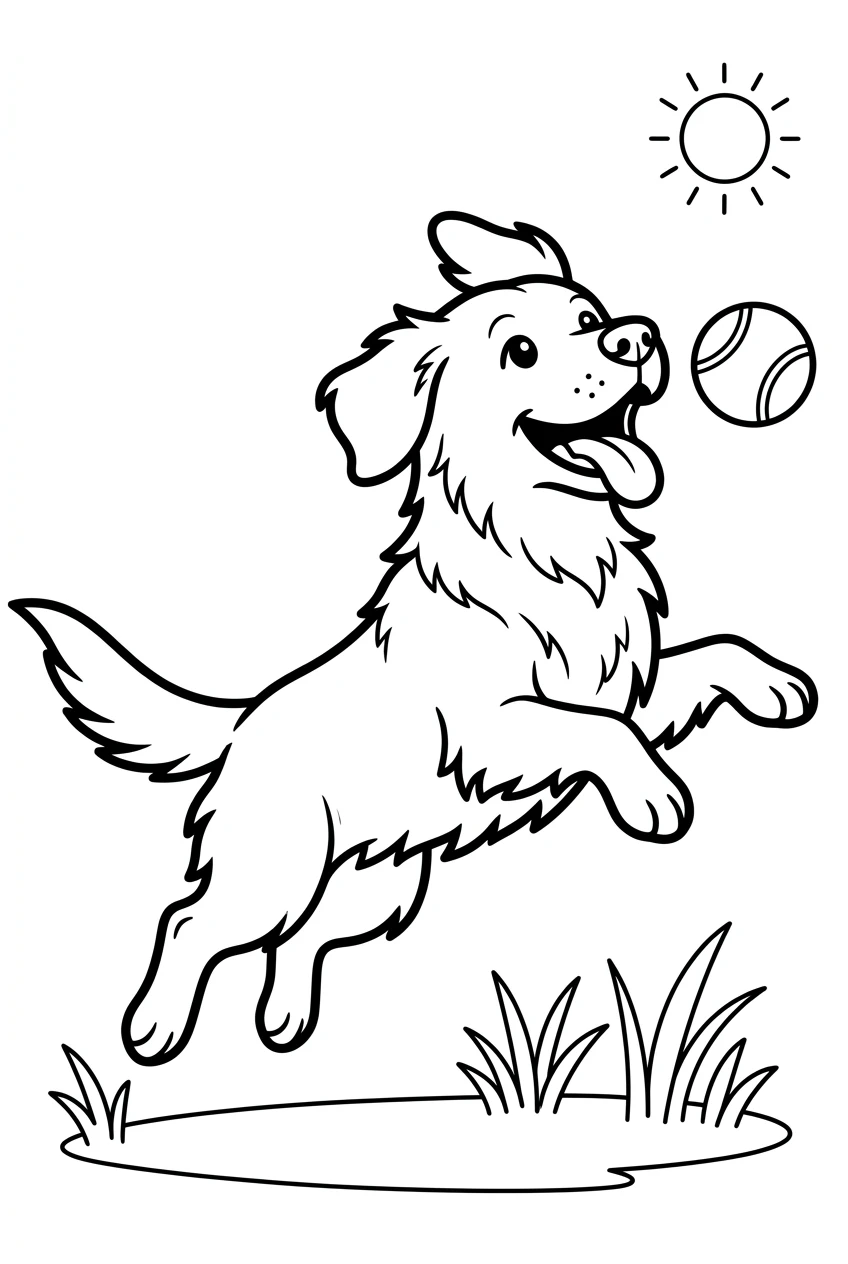Golden Retriever Playing Fetch Coloring Page