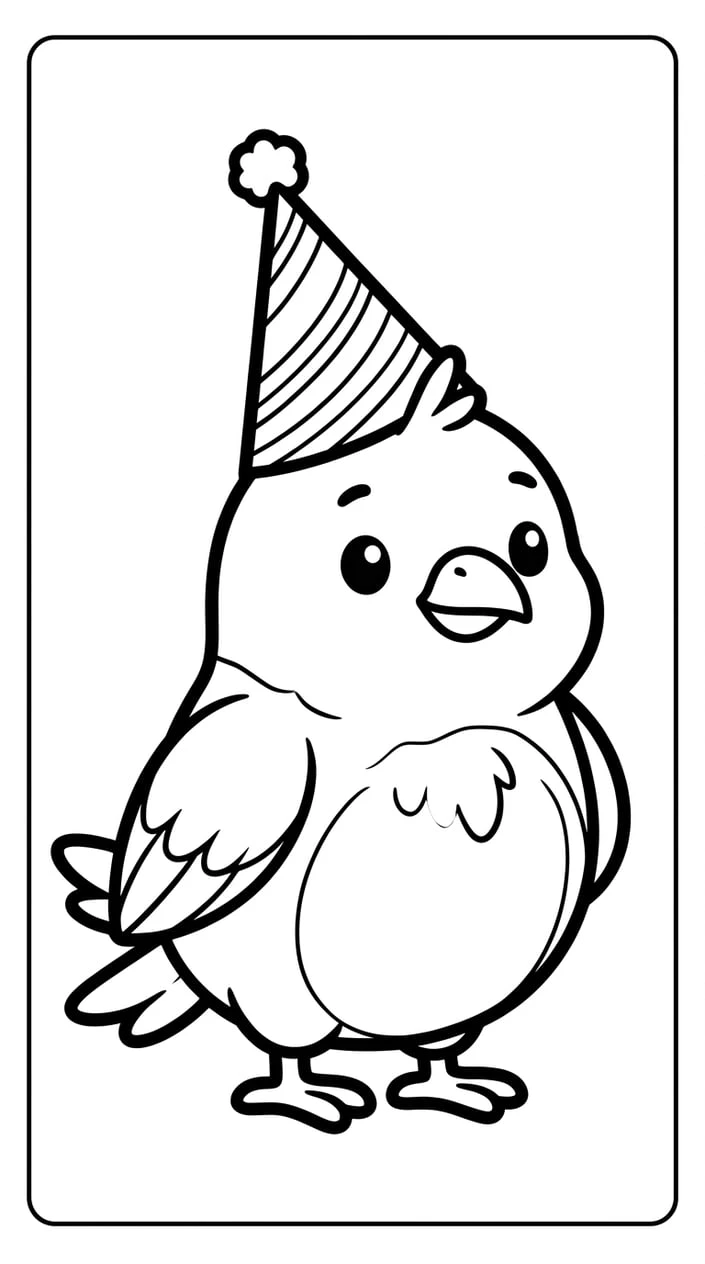 Bird Wearing a Party Hat Coloring Page