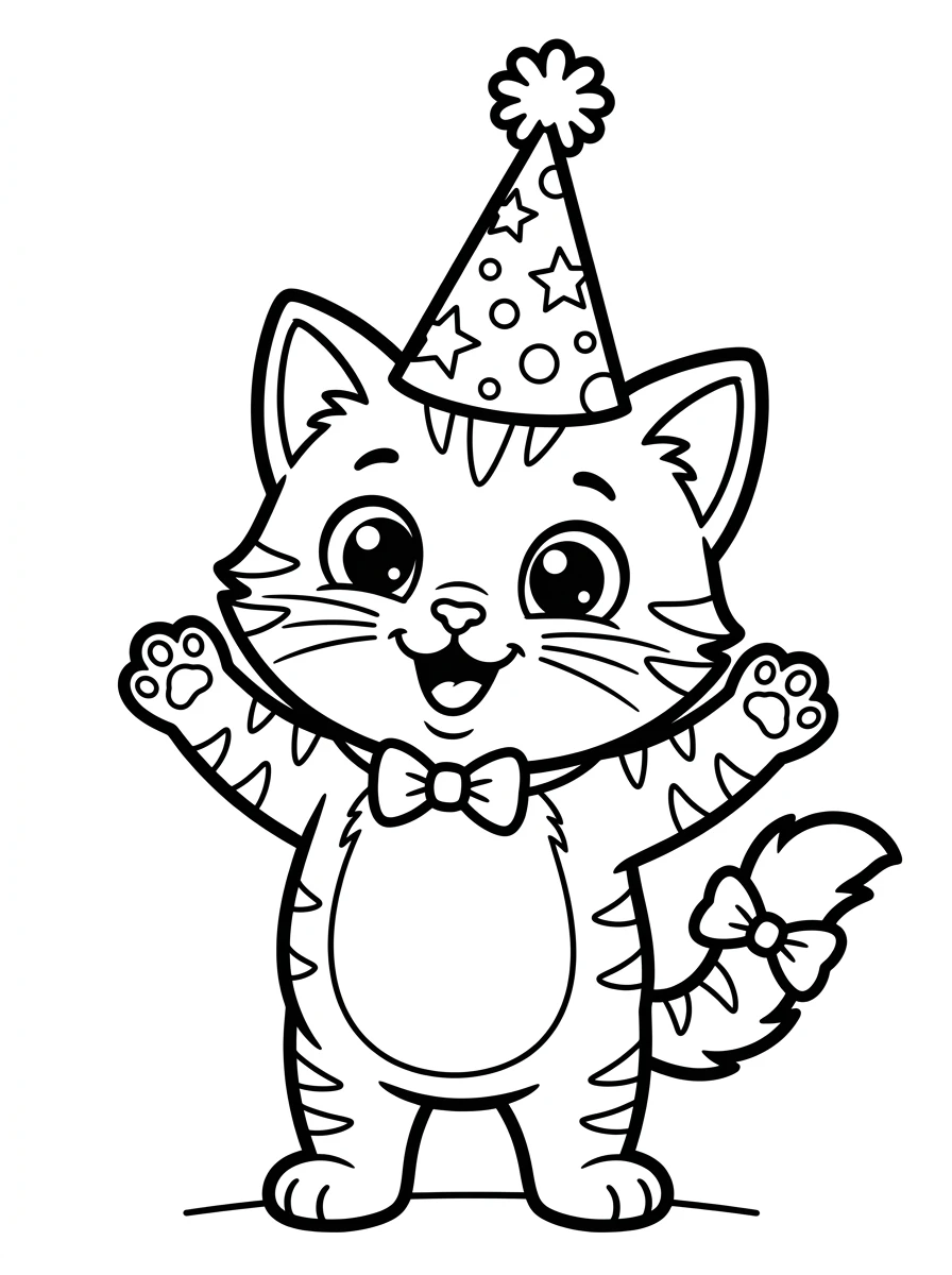 Cat Wearing a Party Hat Coloring Page