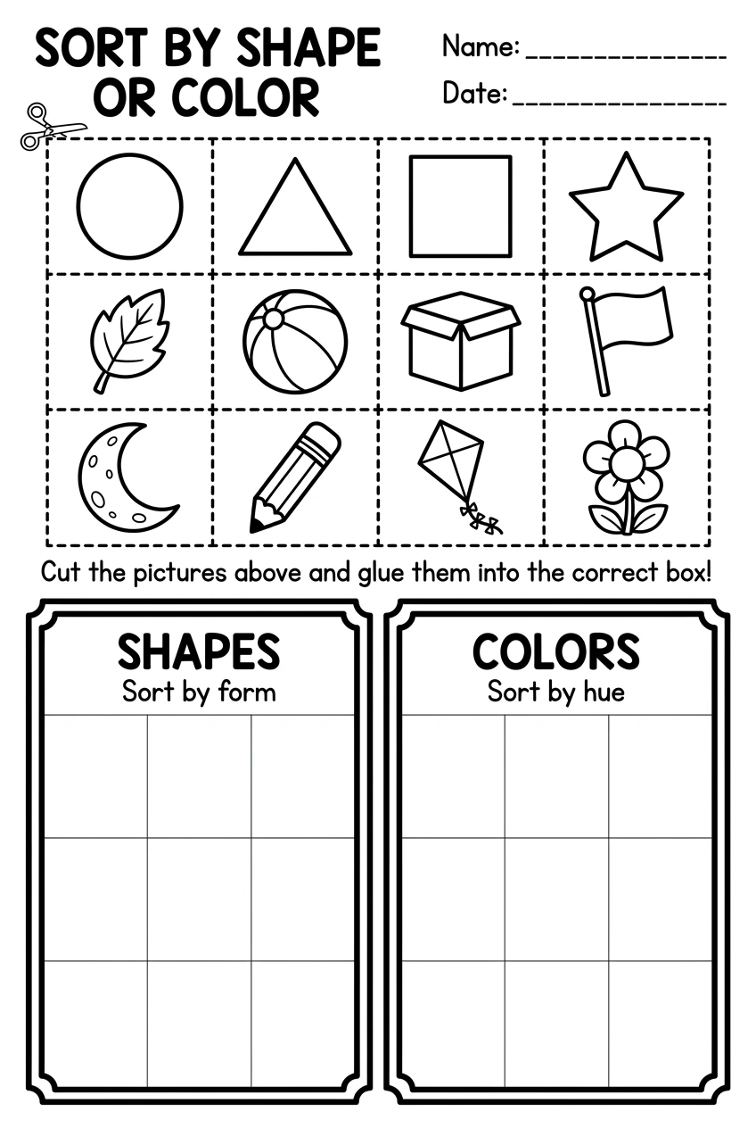 Easy Shape and Color Sorting Worksheet
