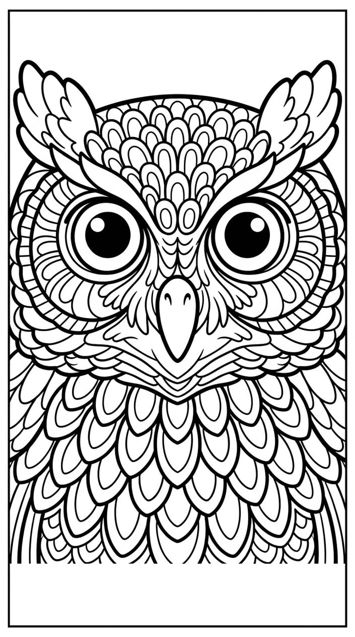 Owl Bird Close-Up Portrait Coloring Page