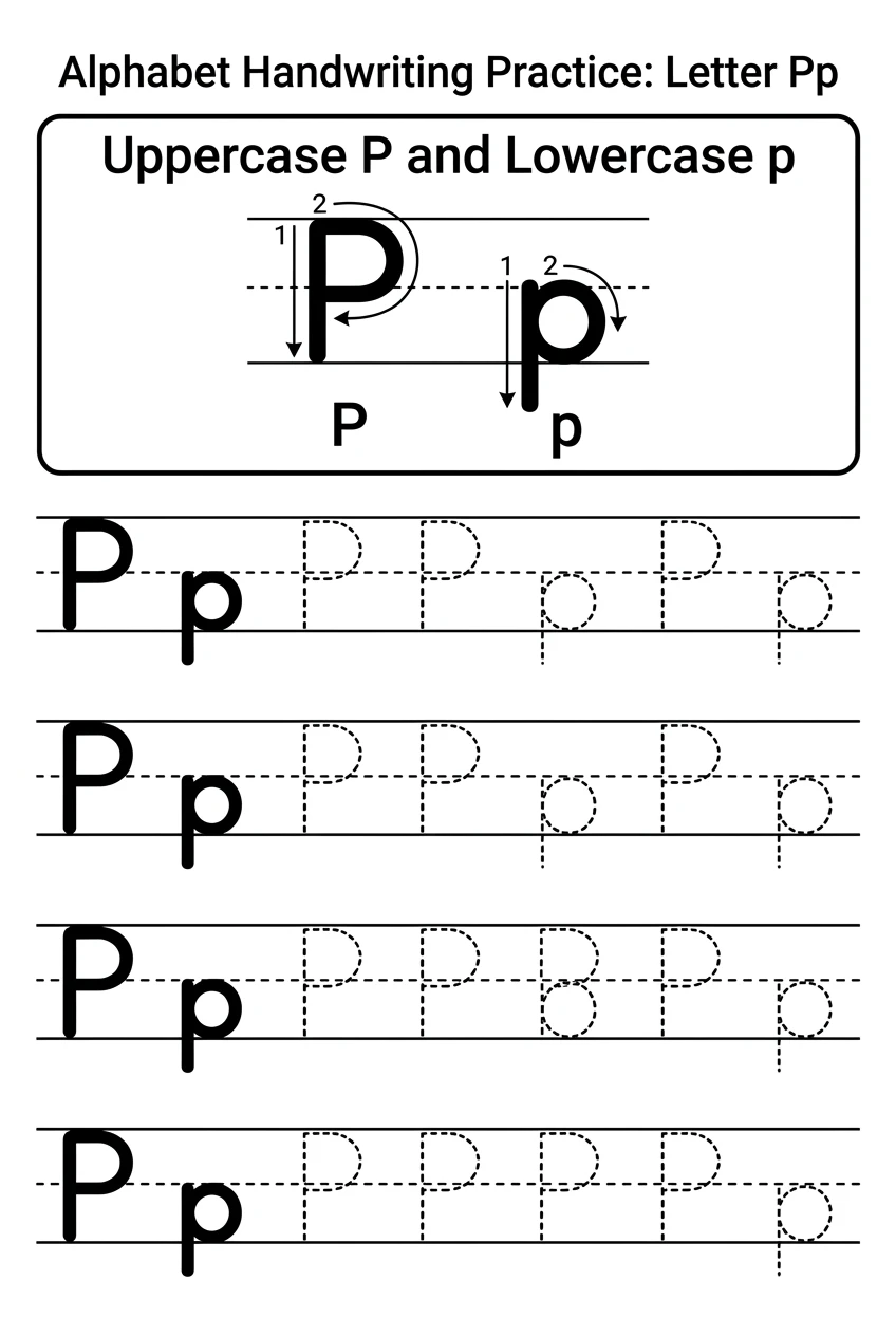 Letter P Writing Practice Sheet