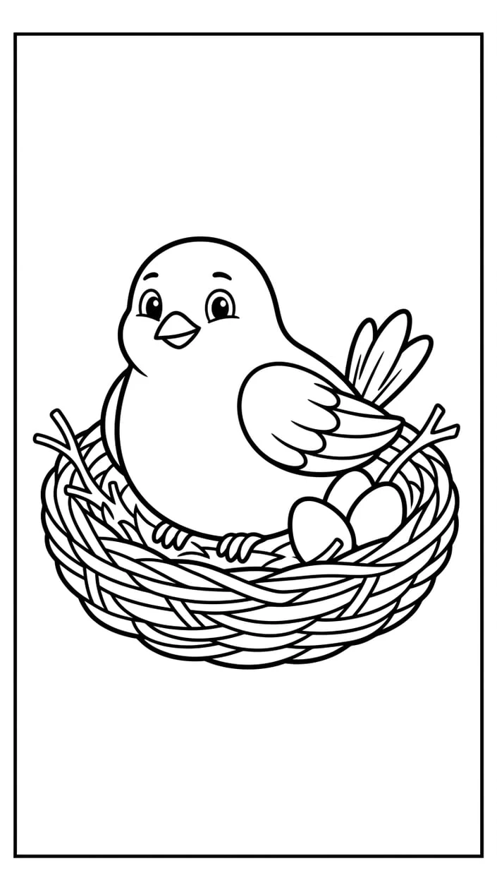 Bird in a Nest with Eggs Coloring Page