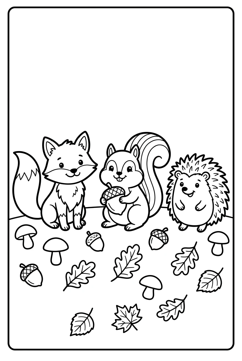 Free Fall Forest Animals Coloring Page