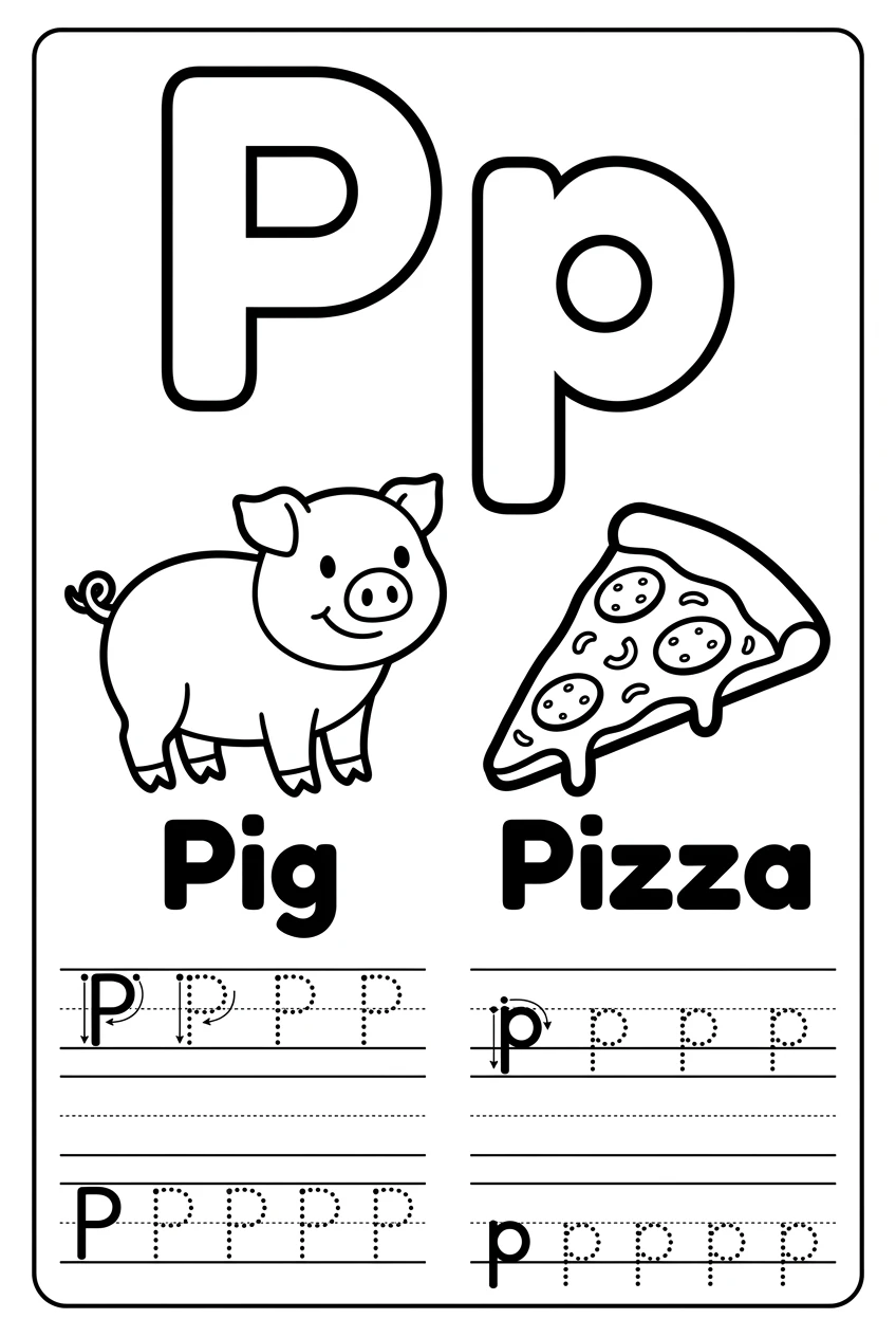 Letter P Coloring and Tracing Activity