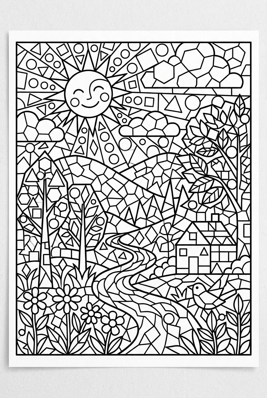 Easy Mixed Geometric Shapes Coloring Activity for Kids
