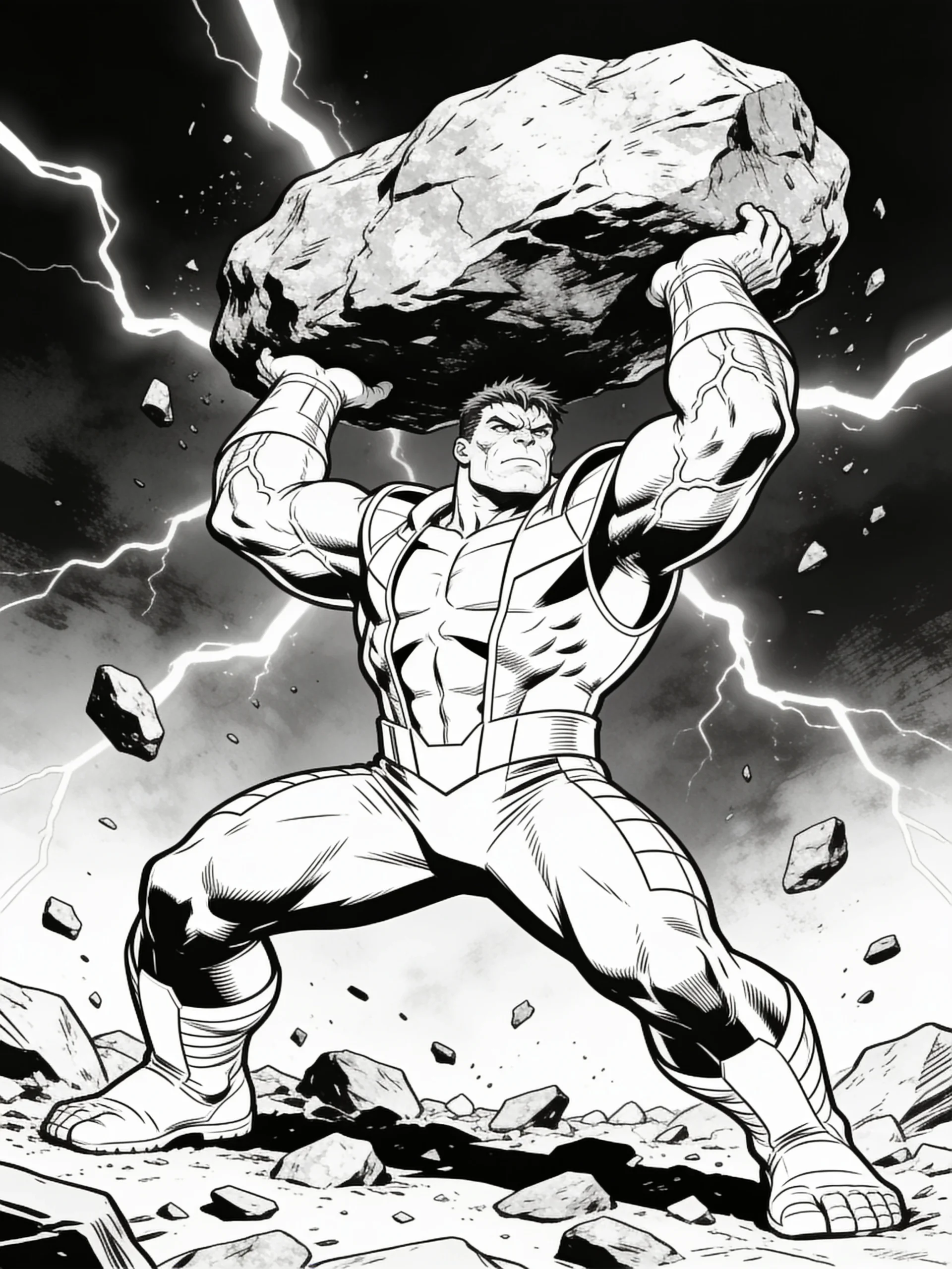 Superhero Lifting a Giant Boulder Coloring Page