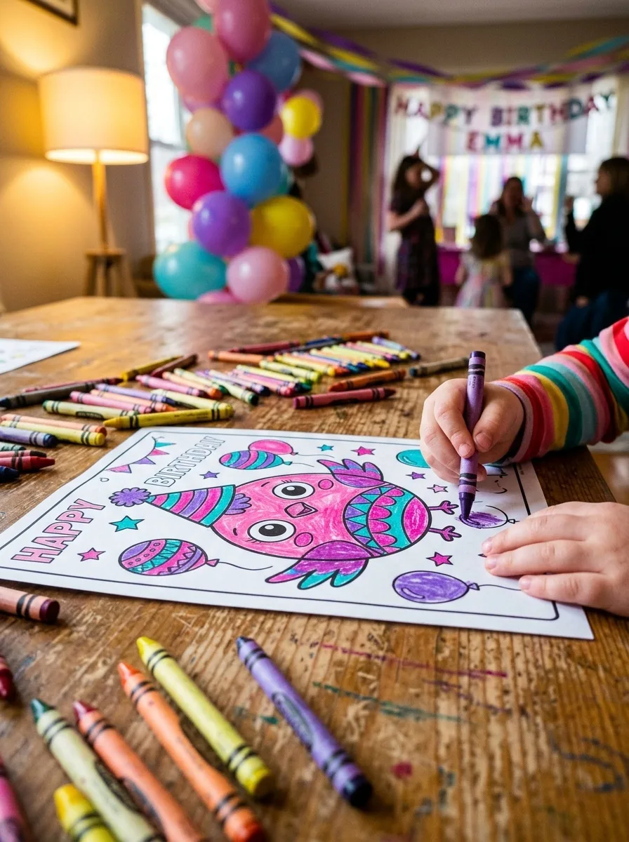 Bird Wearing a Party Hat Coloring Page