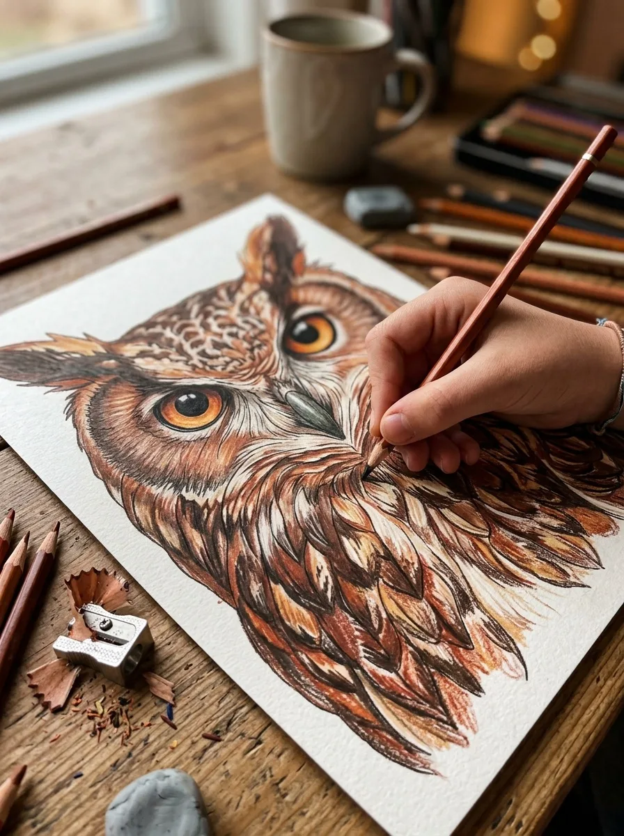 Owl Bird Close-Up Portrait Coloring Page